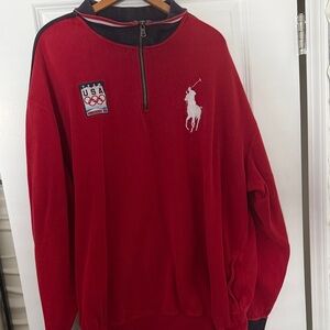 Polo by Ralph Lauren Red Quarter-Zip USA Olympic Sweater